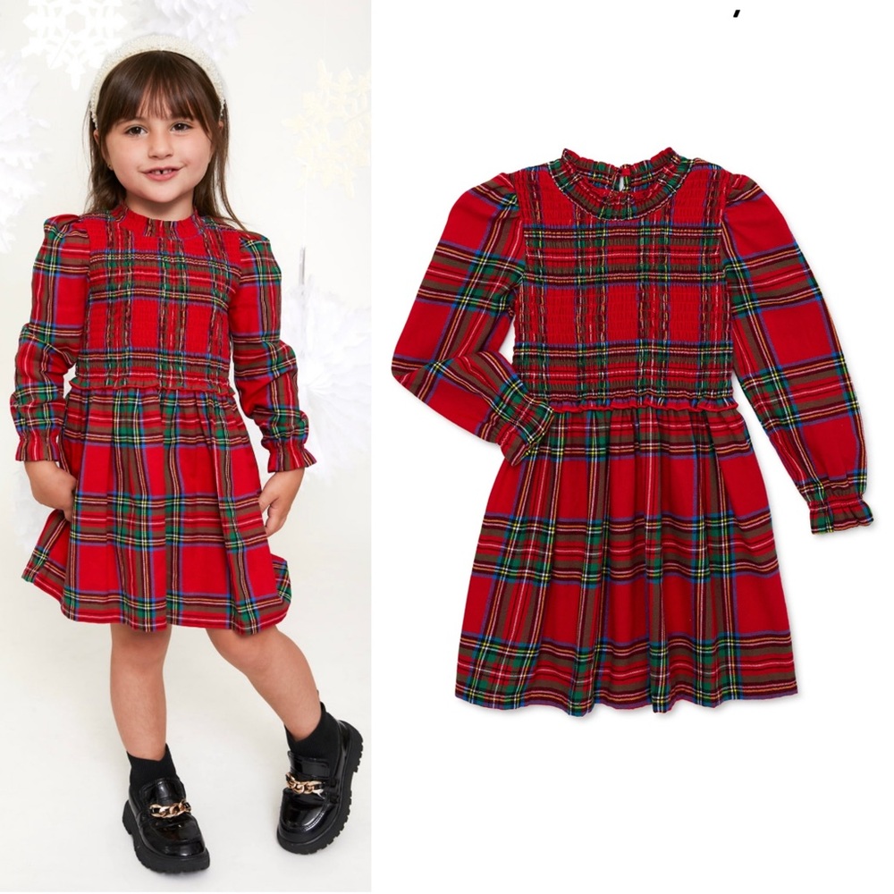 Wonder Nation girls smocked plaid red dress